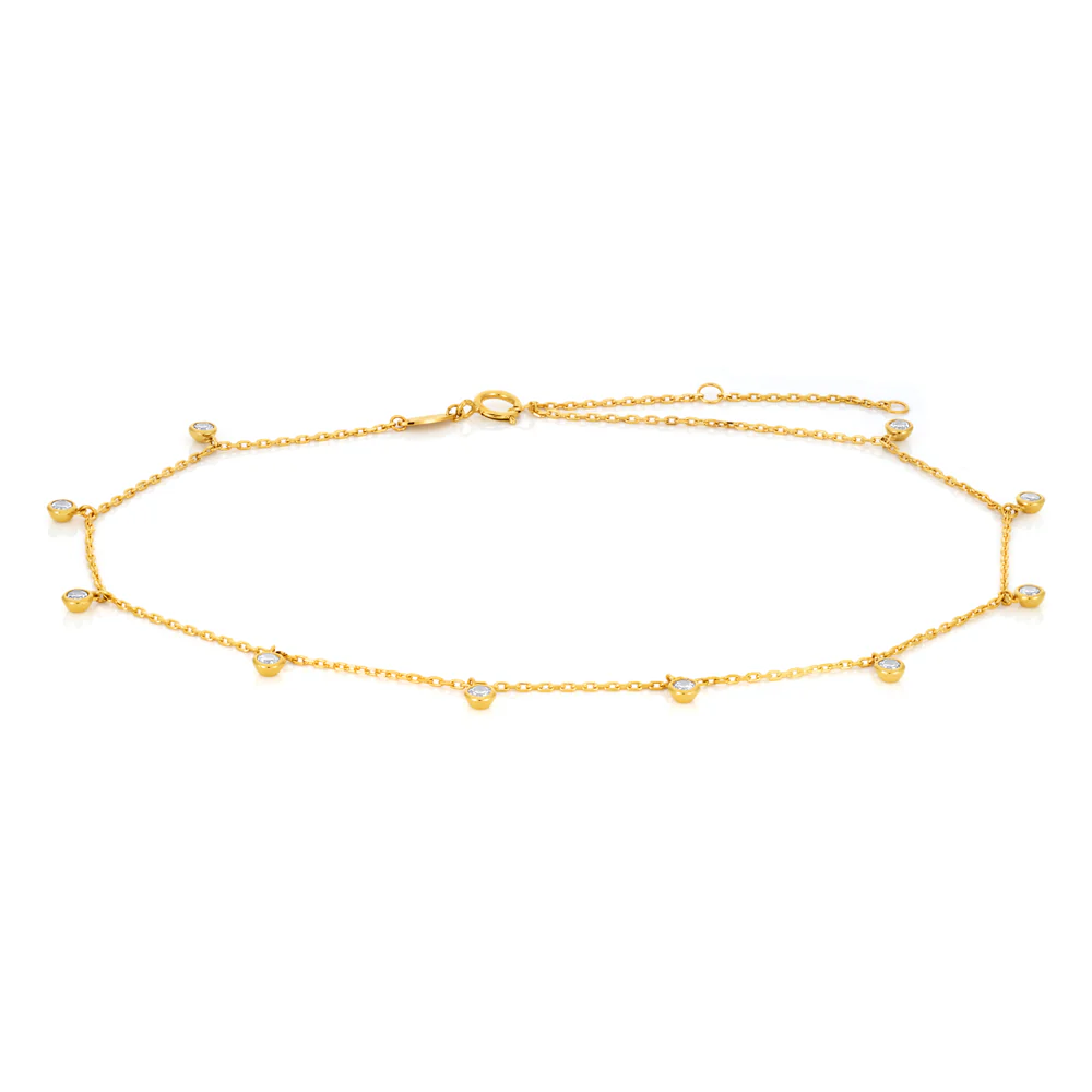 Cubic Zirconia 25cm Anklet in 9ct Yellow Gold