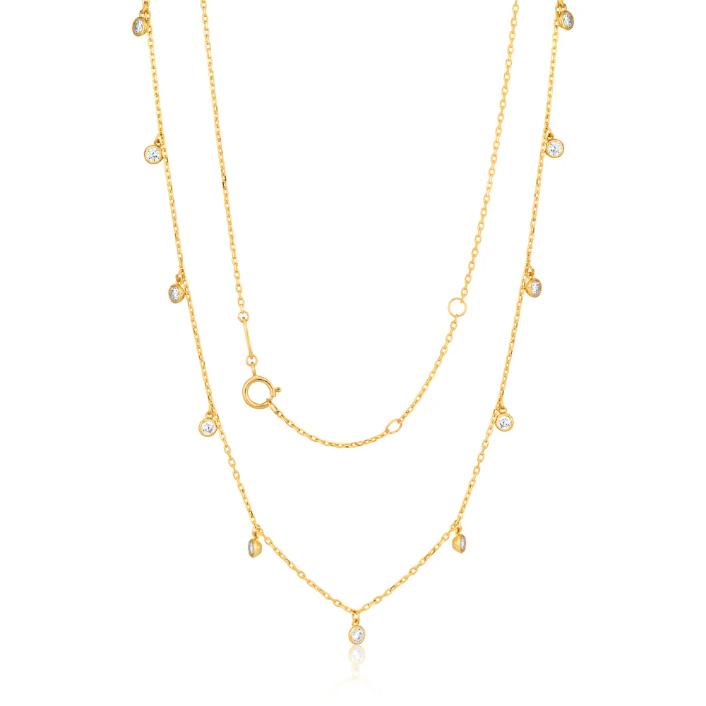 Cubic Zirconia 38-40cm Adjustable Necklace in 9ct Yellow Gold