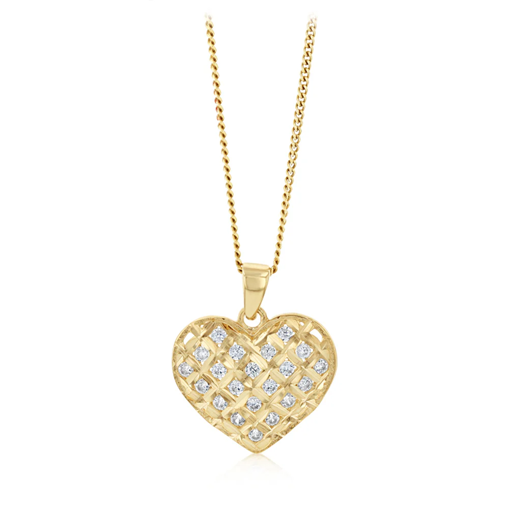 Cubic Zirconia Heart Pendant in 9ct Yellow Gold