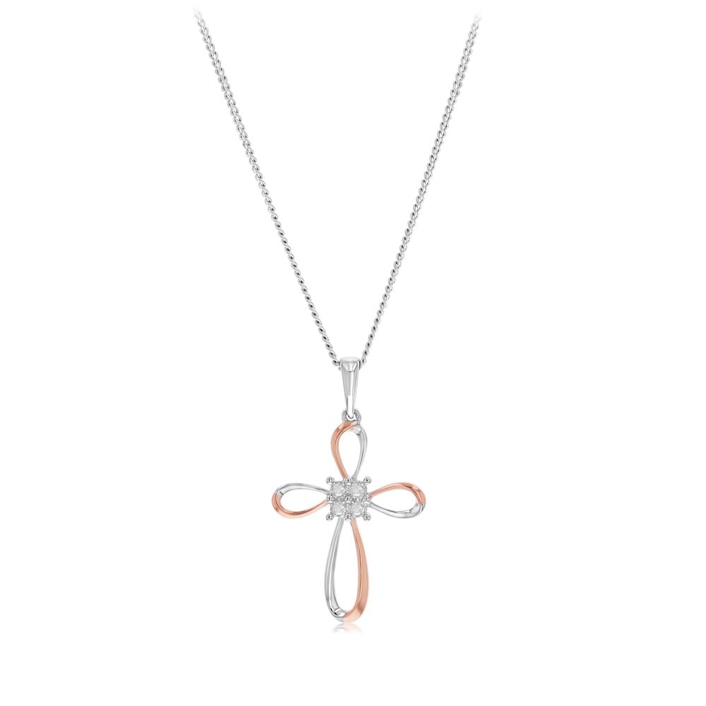 Diamond Cross Pendant in 9ct White and Rose Gold