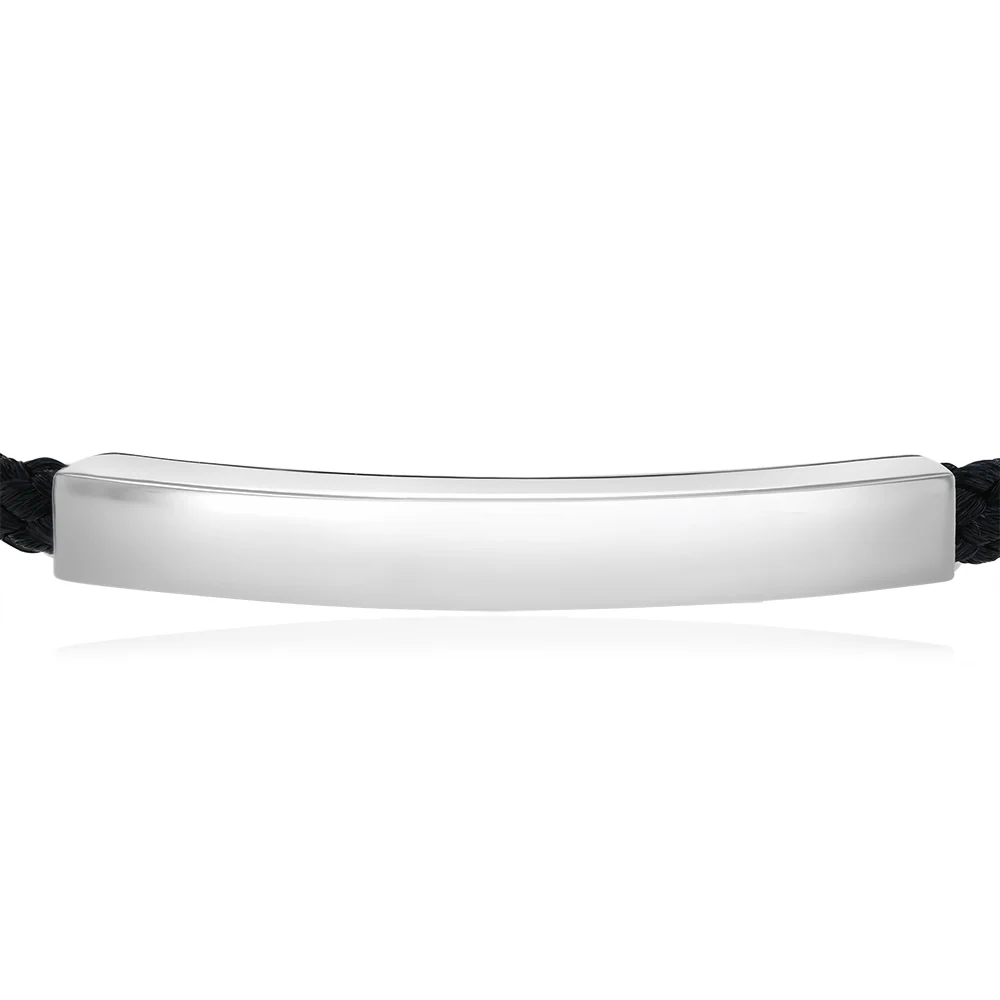 Engravable Rhodium ID Black Adjustable Chord Bracelet in Sterling Silver - Image 2
