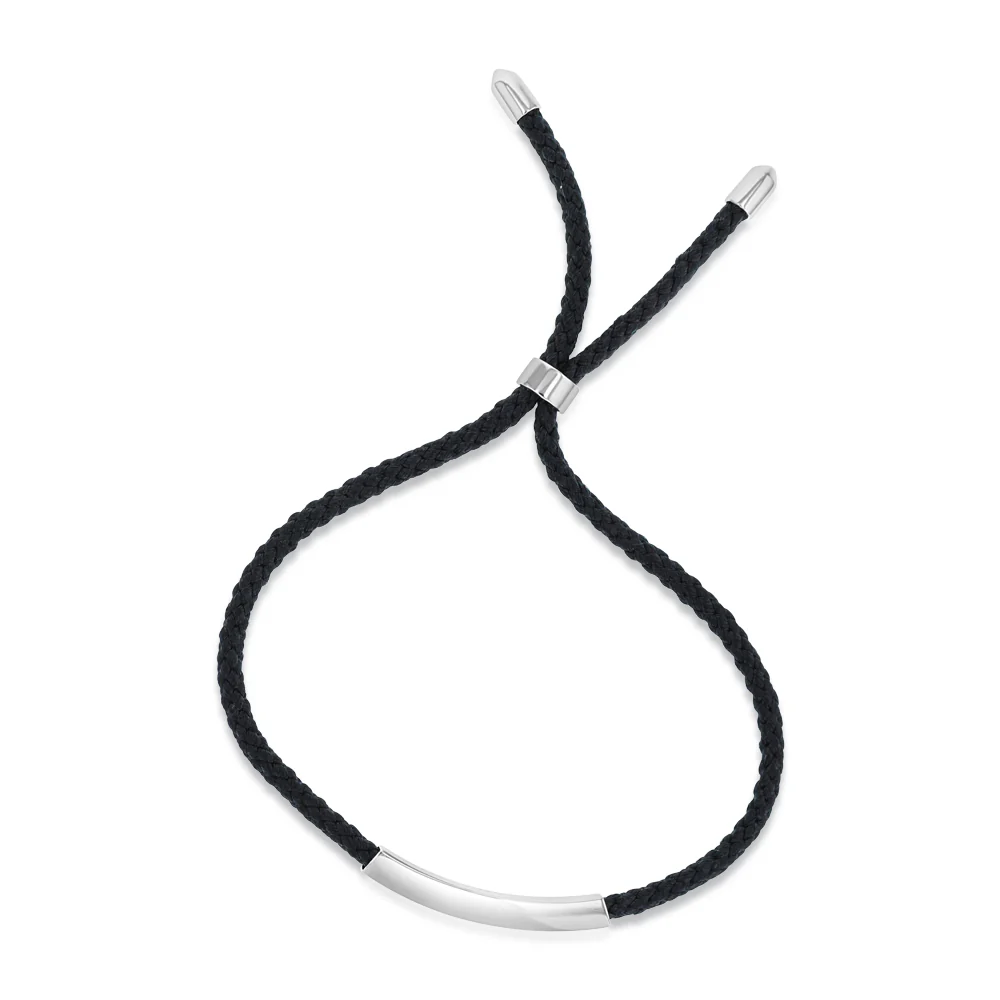 Engravable Rhodium ID Black Adjustable Chord Bracelet in Sterling Silver - Image 3
