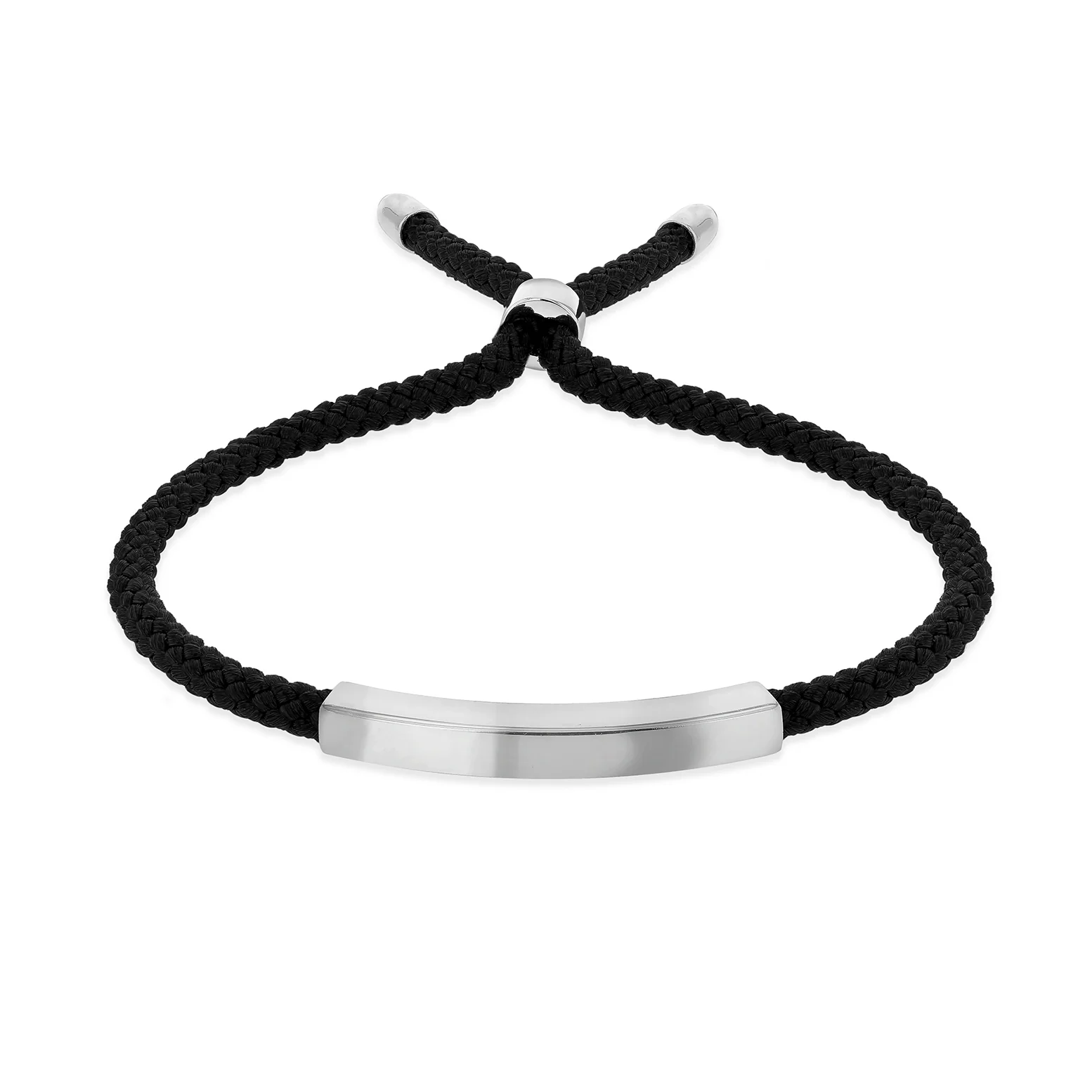 Engravable Rhodium ID Black Adjustable Chord Bracelet in Sterling Silver - Image 4