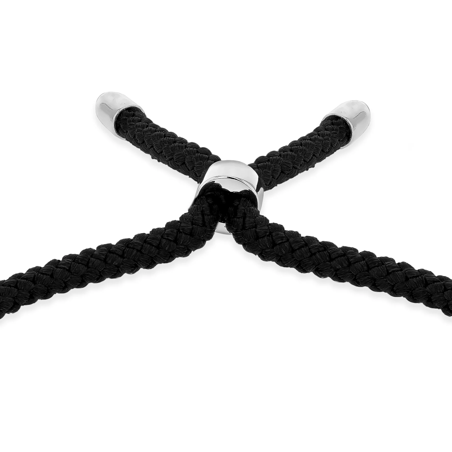 Engravable Rhodium ID Black Adjustable Chord Bracelet in Sterling Silver - Image 5