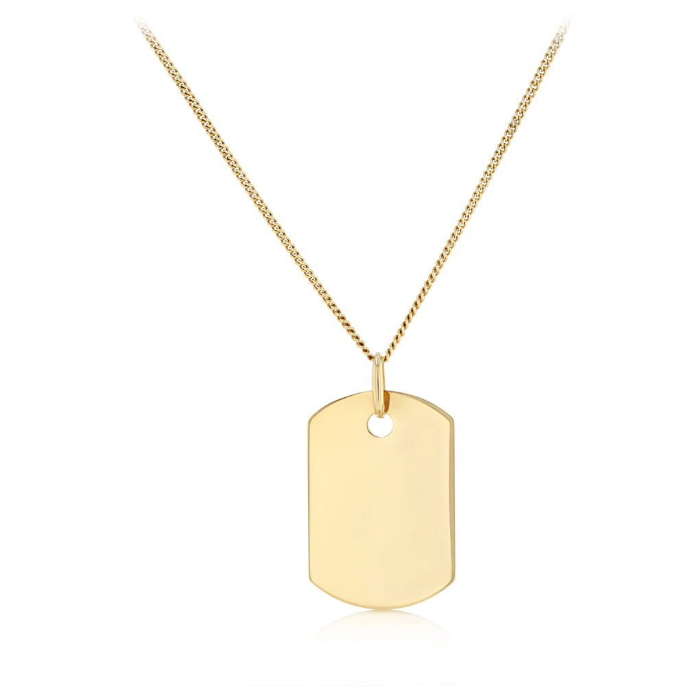 Engravable Single Dog Tag Pendant in 9ct Yellow Gold