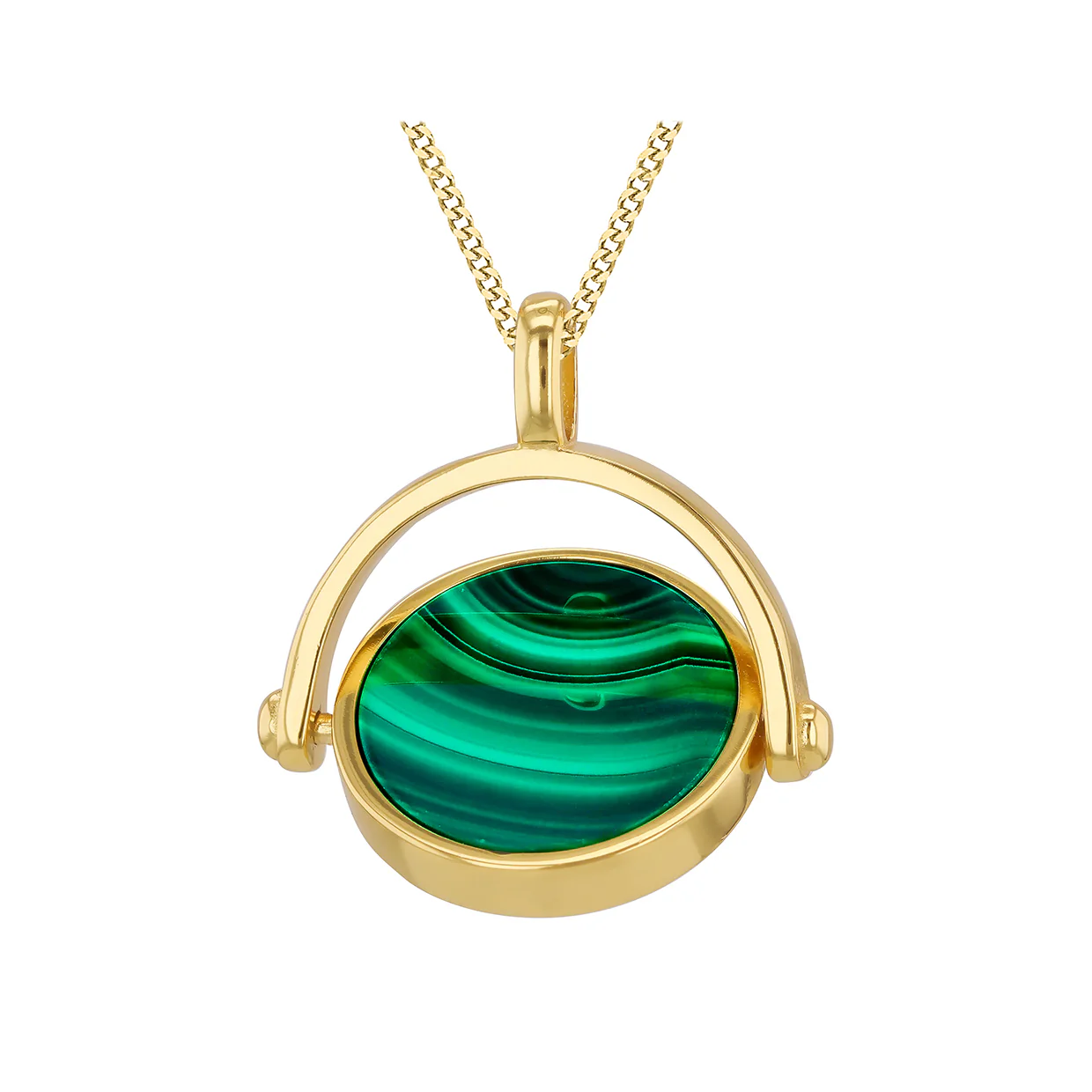 Engravable Spinning Malachite Pendant in Gold Plated Sterling Silver - Image 2