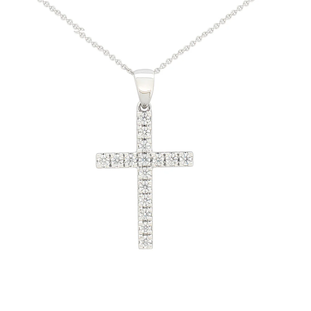 Flawless 9ct White Gold Cross Pendant (TW=1/4 carat)