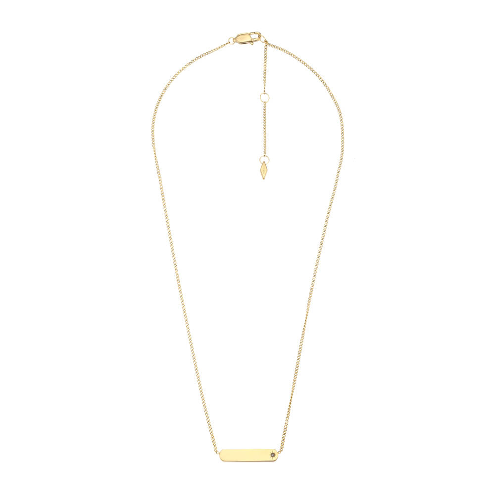 Fossil Yellow Gold Plated Stainless Steel Drew Bar Pendant with Chain