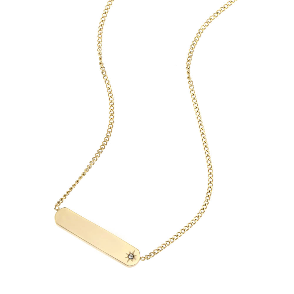 Fossil Yellow Gold Plated Stainless Steel Drew Bar Pendant with Chain - Image 3