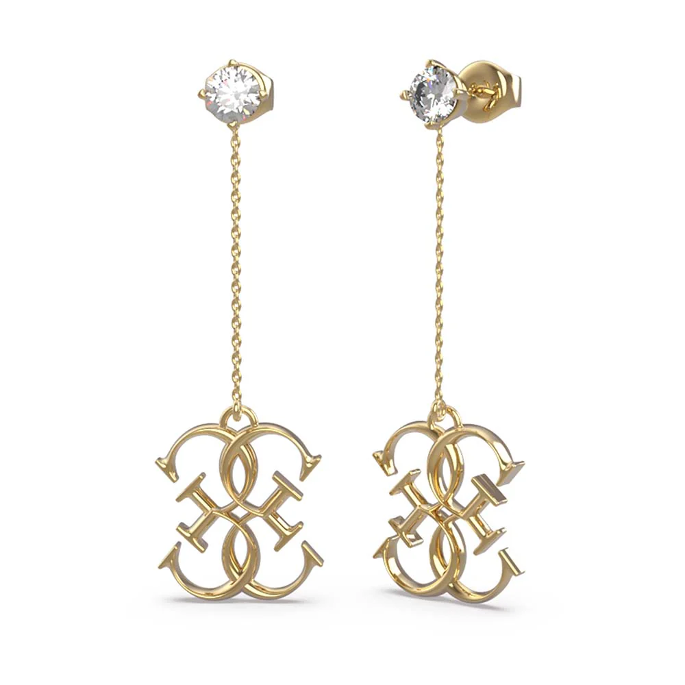 Guess Gold Plated Stainless Steel 56mm Chain &4G Logo Drop Earrings