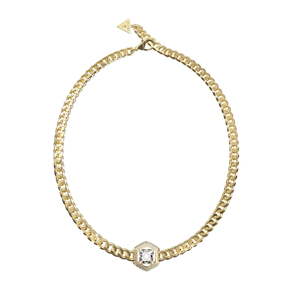 Guess Gold Plated Stainless Steel Octagon Stone Necklace