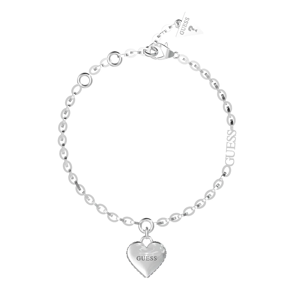 Guess Stainless Steel 14mm Heart Fine Chain Bracelet