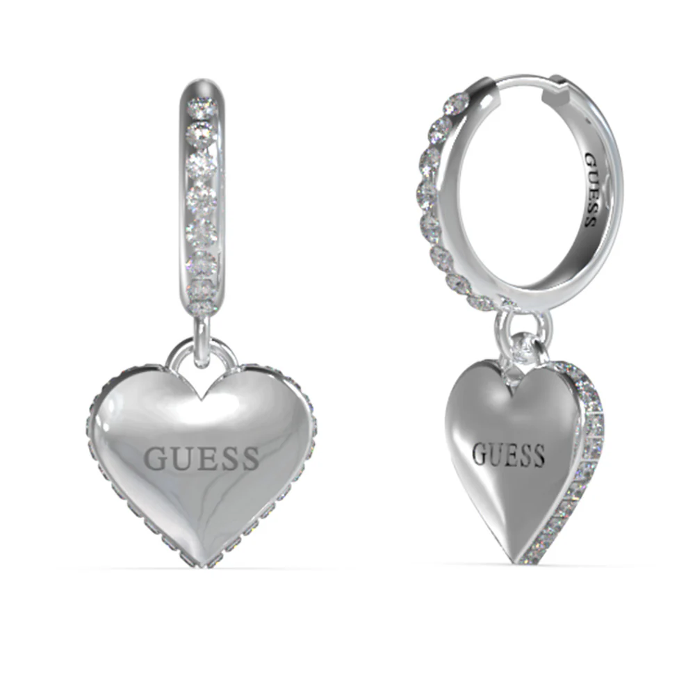 Guess Stainless Steel 30mm Heart Charm Huggies Earrings