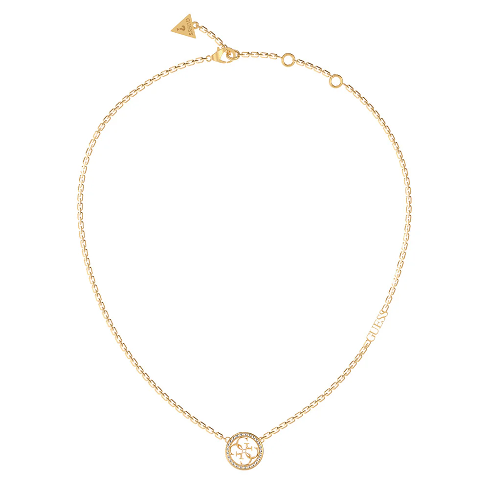 Guess Yellow Gold Plated 16-18" 4G & CZ Coin Pendant On Chain
