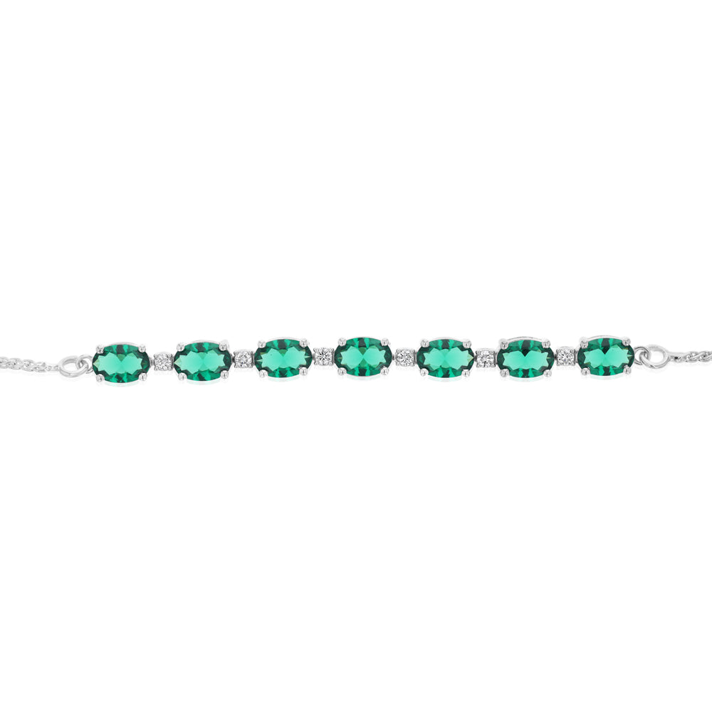 Luminesce Lab Grown 1/10 Carat Diamond and 4.15 Carat Created Emerald Bolo Bracelet in Sterling Silver - Image 2