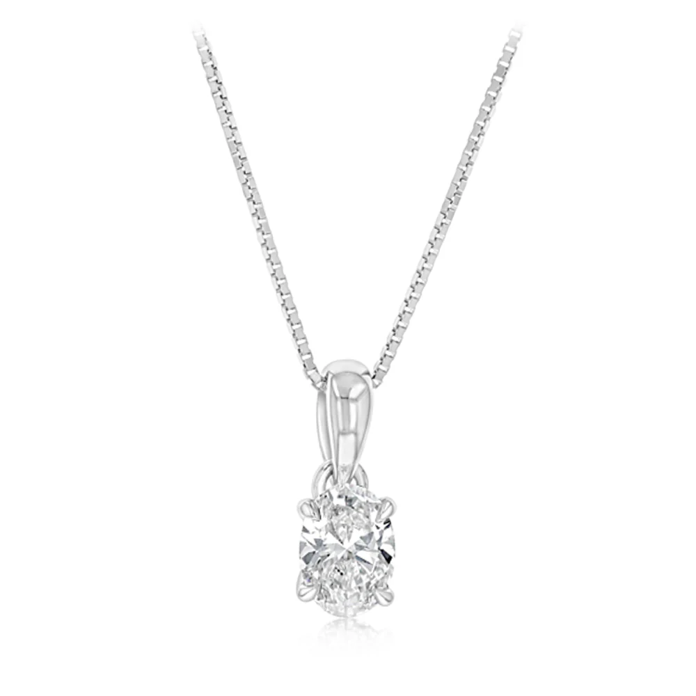 Luminesce Lab Grown 1/2 Carat Diamond Solitaire Oval Pendant on Chain in Sterling Silver