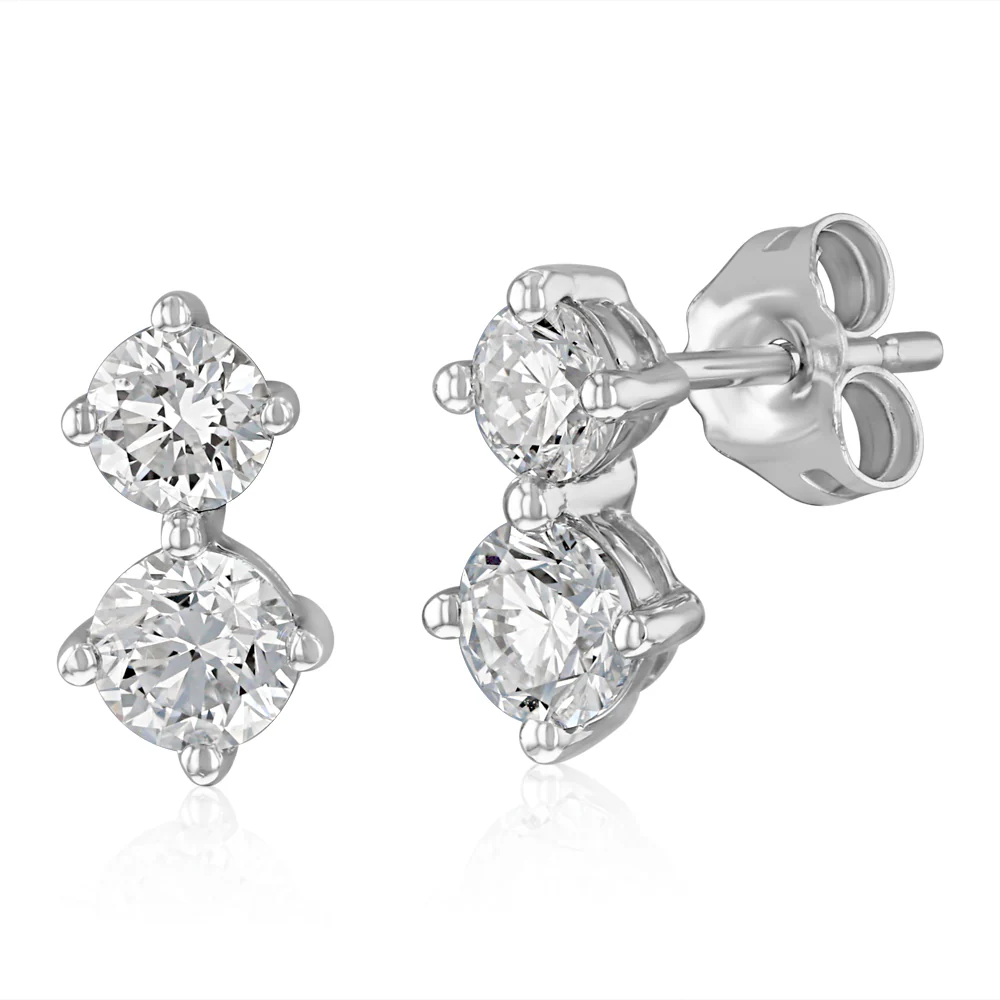 Luminesce Lab Grown 1.20 Carat Diamond Two Stone Stud Earrings in 9ct White Gold