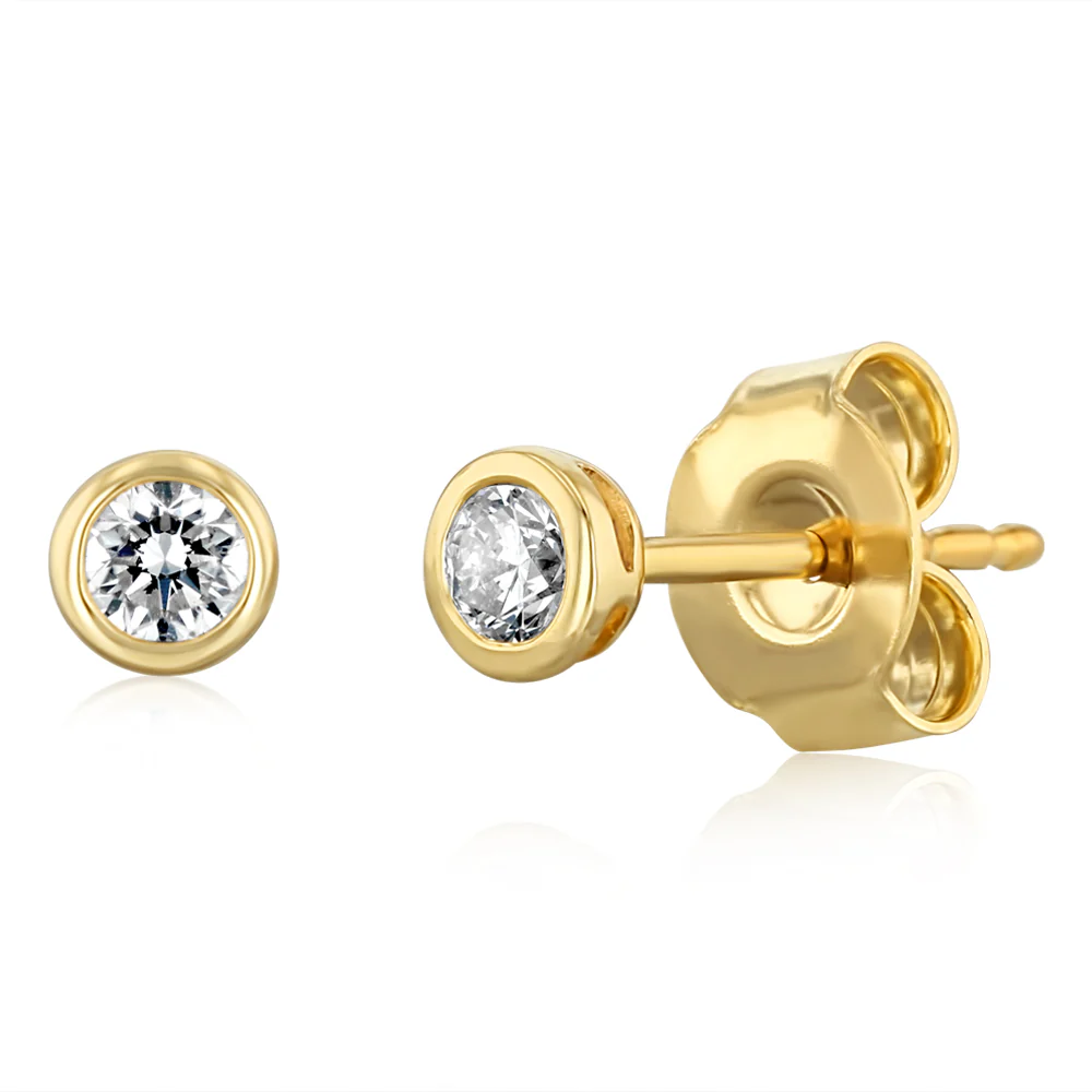 Luminesce Lab Grown 1/6 Carat Diamond Bezel Set Earring in 9ct Yellow Gold