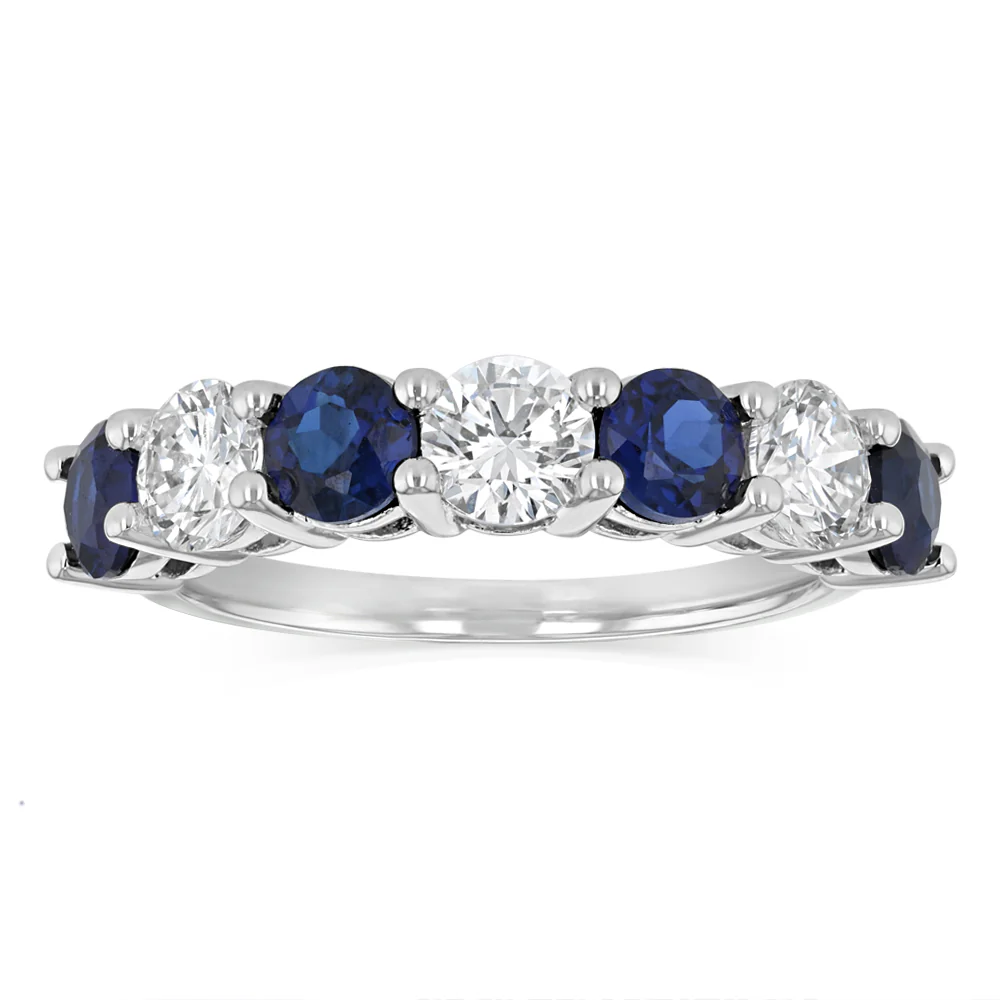 Luminesce Lab Grown 1.60 Carats Created Sapphire with 1 Carat Diamond Ring in Sterling Silver