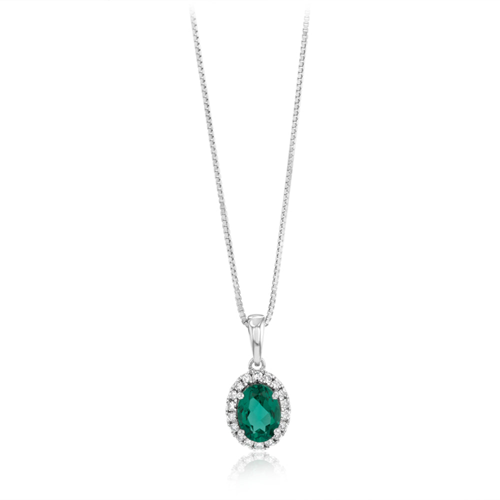 Luminesce Lab Grown 1 Carat Created Emerald with 1/6 Carat Diamond Pendant in Sterling Silver