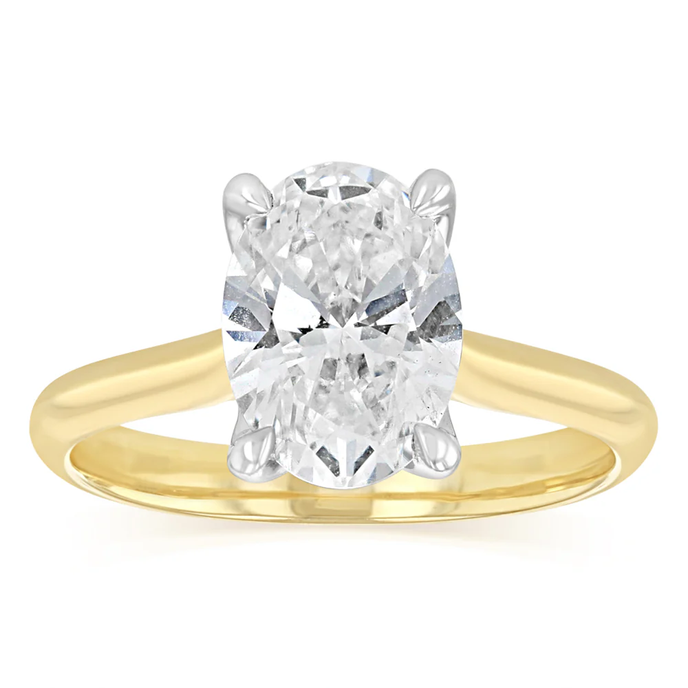 Luminesce Lab Grown 2 Carats Oval Diamond Solitaire Ring in 9ct Yellow Gold