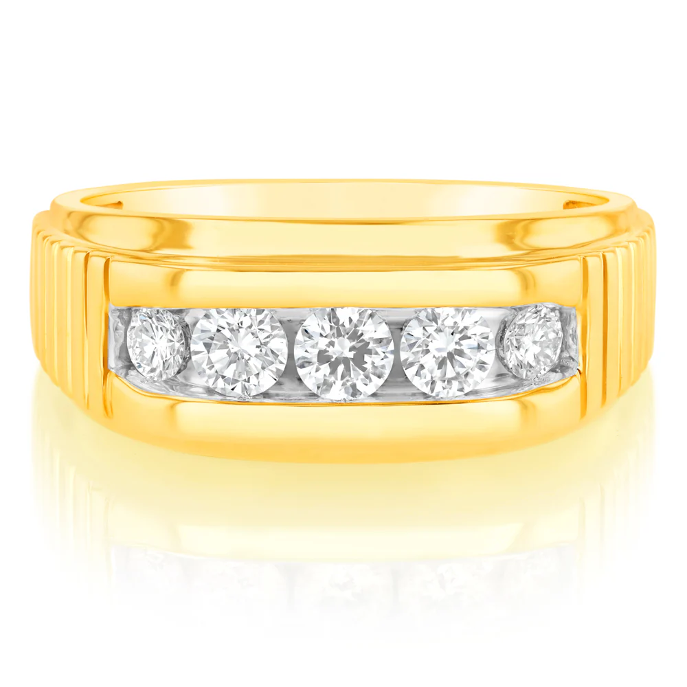 Luminesce Lab Grown 5 Diamonds Gents Ring in 9ct Yellow Gold