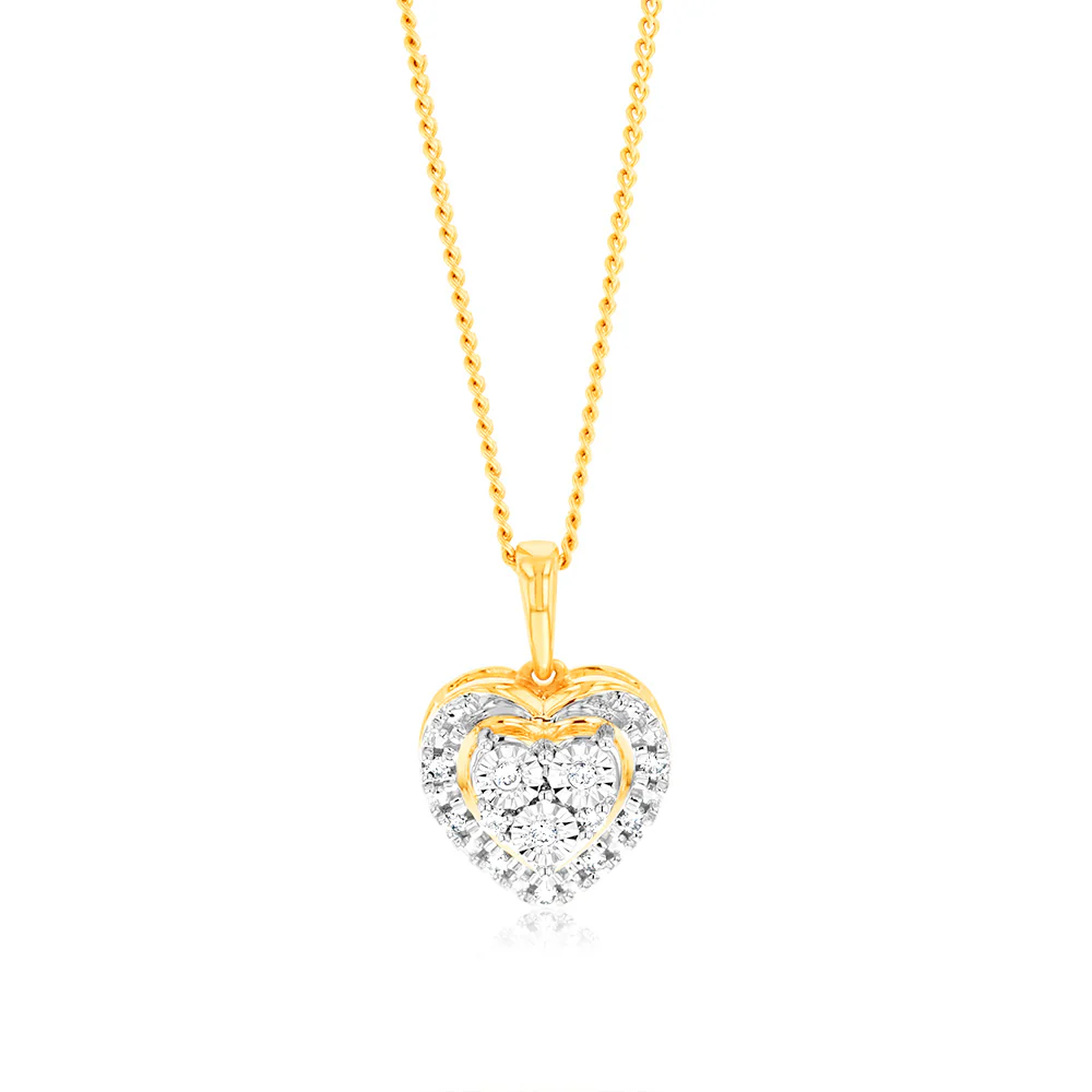 Luminesce Lab Grown 9ct Yellow Gold 16 Diamonds Heart Pendant