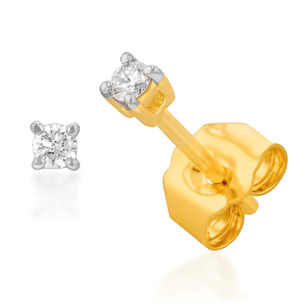 Luminesce Lab Grown 9ct Yellow Gold Diamond Solitiaire Classic 5 Points Stud Earring