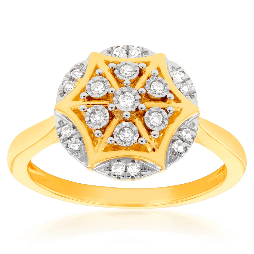 Luminesce Lab Grown Oval Ring with 19 Diamonds Set in 9 Carat Yellow Gold