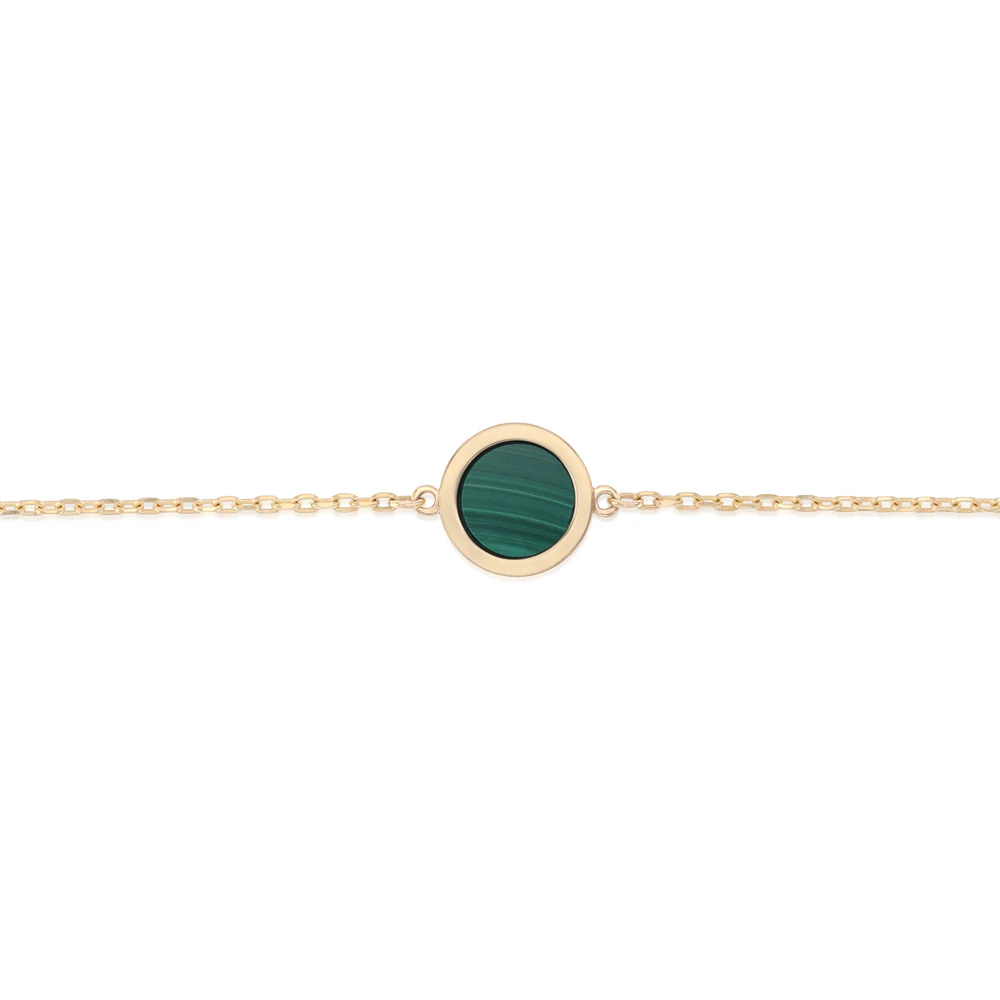 Malachite Disc Adjustable 19cm Bracelet in 9ct Yellow Gold - Image 3