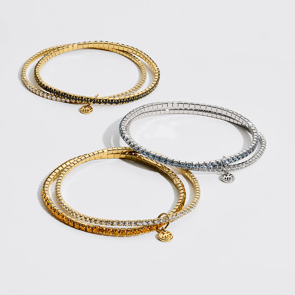 Michael Kors Gold Plated Brass Clear & Terracotta Zirconia Stretch Bracelet - Image 3