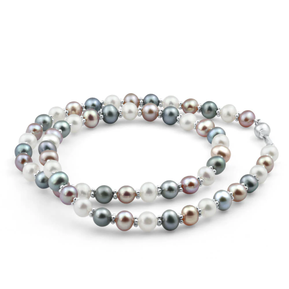 Mixed Colour Freshwater Pink Blue Cream Pearl Necklace