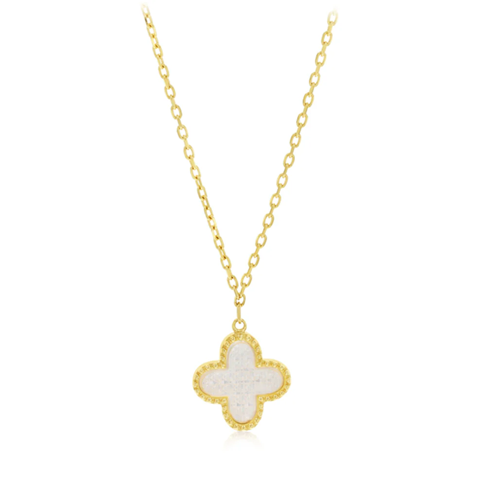 Mother of Pearl Clover on Adjustable 42-45cm Length in 9ct Yellow Gold Chain