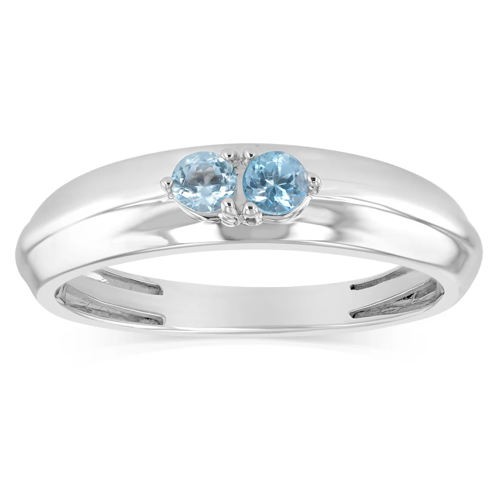 Natural Blue Topaz Ring in 9ct White Gold