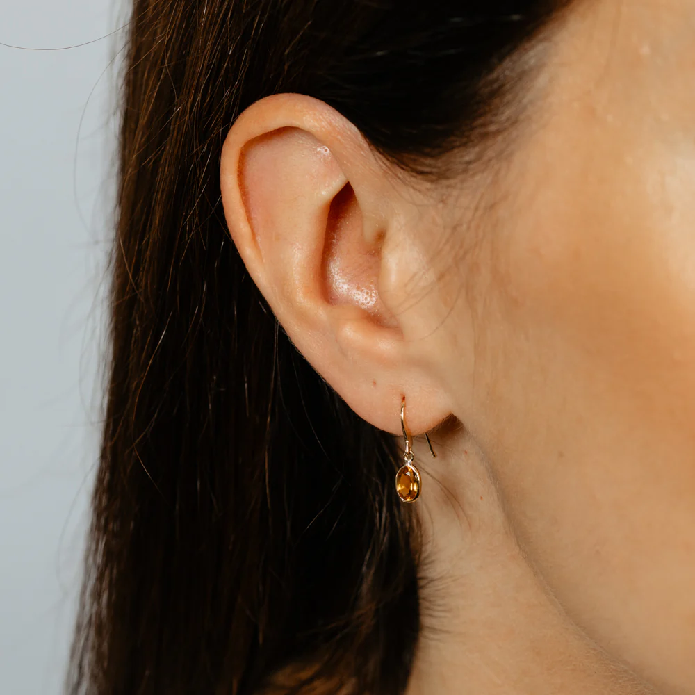 Natural Citrine Bezel Drop Earrings in 9ct Yellow Gold - Image 2