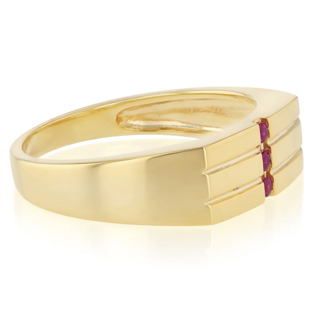 Natural Ruby Gents Ring in Gold Plated Sterling Silver - Image 2