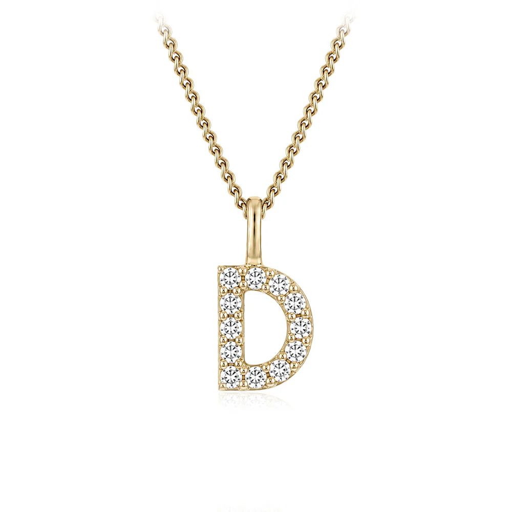Personalised 9ct Yellow Gold Initial D Pendant with Luminesce Lab Grown Diamonds