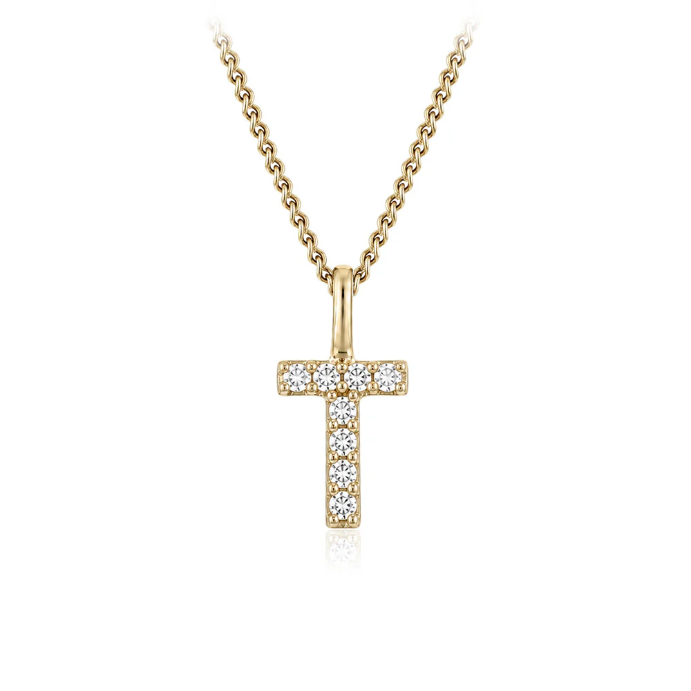 Personalised 9ct Yellow Gold Initial T Pendant with Luminesce Lab Grown Diamonds