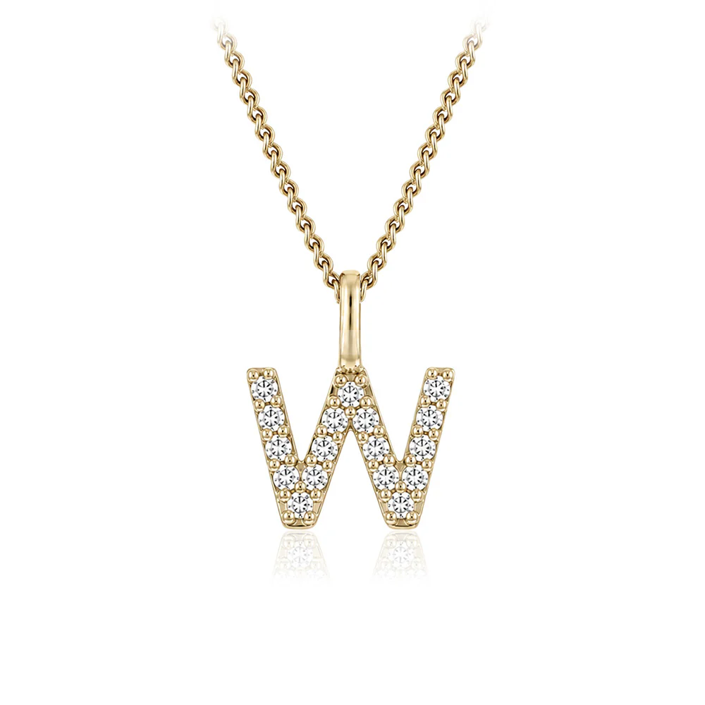 Personalised 9ct Yellow Gold Initial W Pendant with Luminesce Lab Grown Diamonds