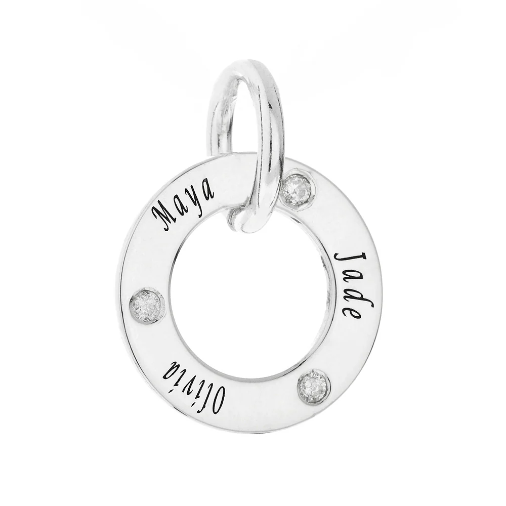 Personalised Engravable Circle Tag with Diamond Necklace on 45cm Chain in Sterling Silver