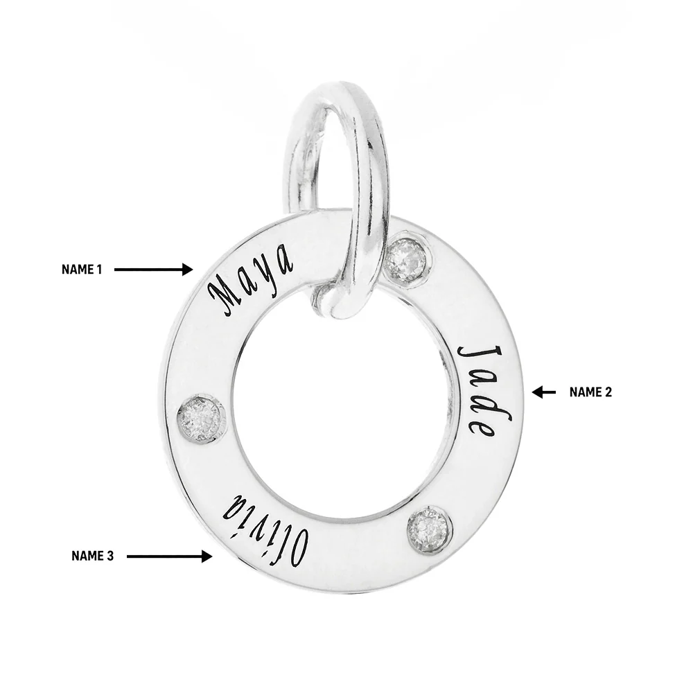 Personalised Engravable Circle Tag with Diamond Necklace on 45cm Chain in Sterling Silver - Image 2