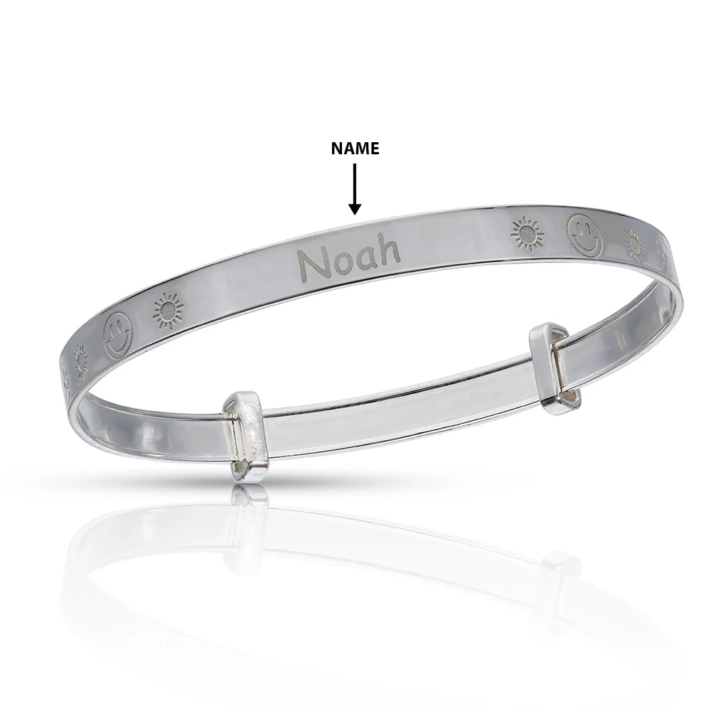Personalised Engravable Flower Pattern Baby Bangle in Sterling Silver - Image 2