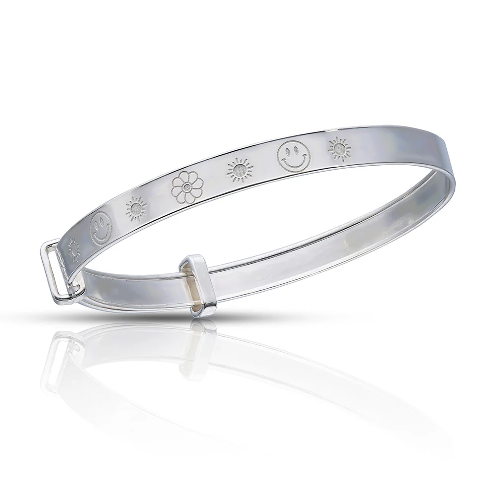 Personalised Engravable Flower Pattern Baby Bangle in Sterling Silver - Image 3