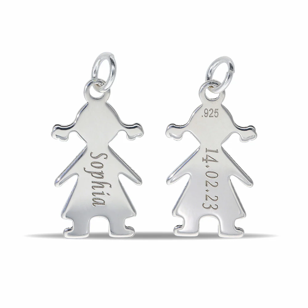 Personalised Engravable Girl Charm Necklace on 45cm Chain in Sterling Silver