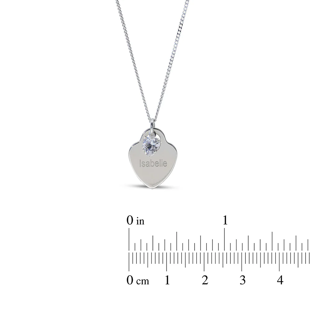 Personalised Engravable Heart Charm with Birthstone Necklace on 45cm Chain in Sterling Silver - Image 4