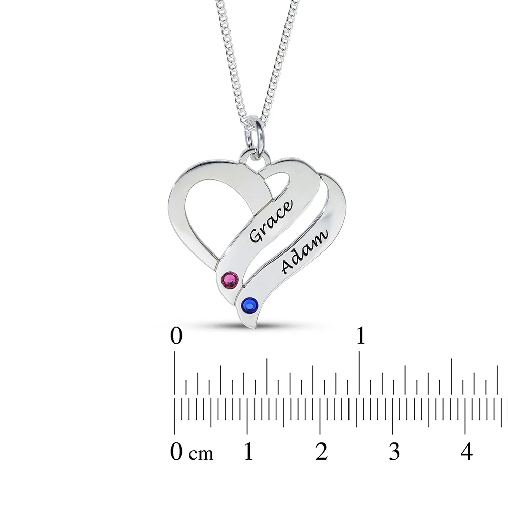 Personalised Engravable Heart with Birthstones Necklace on 454cm Chain in Sterling Silver - Image 3