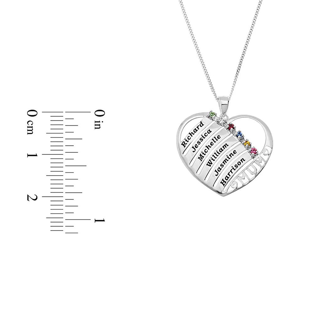 Personalised Engravable Heart with Birthstones Necklace on 45cm Chain in Sterling Silver - Image 5