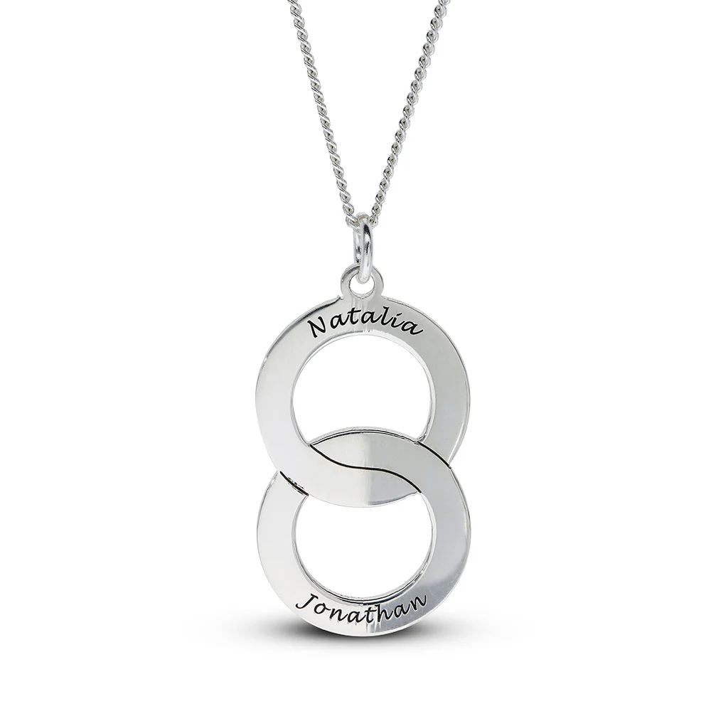 Personalised Engravable Interlinked Circle Necklace on 45cm Chain in Sterling Silver