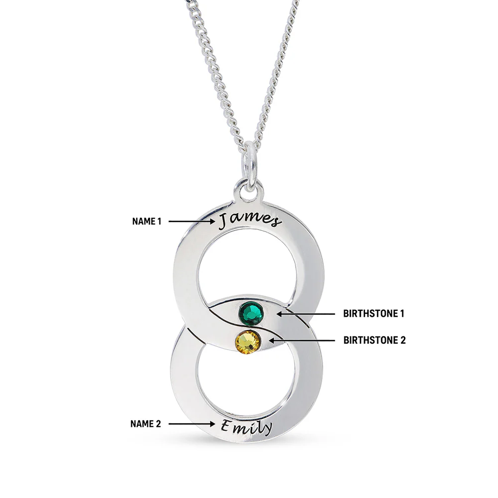 Personalised Engravable Interlinked Circle with Birthstones Necklace on 45cm Chain in Sterling Silver - Image 2