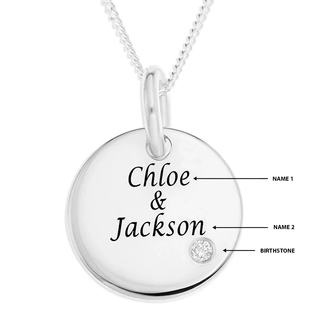 Personalised Engravable Round Tag with Diamond Necklace on 40cm Chain in Sterling Silver - Image 2